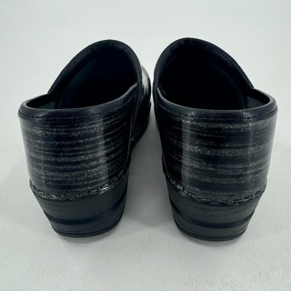 Sanita Danish Clogs Mules Shoes WOMENS Black Silver Glitter Leather Striped 37 - Picture 6 of 15